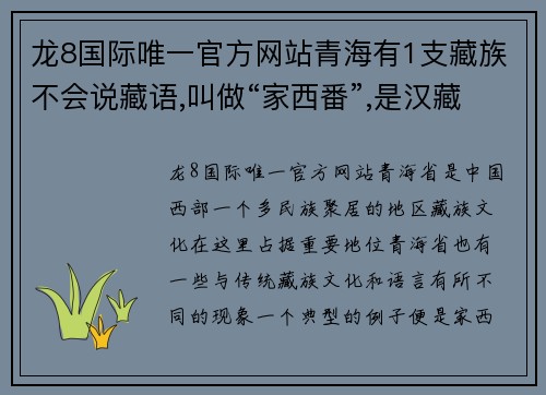 龙8国际唯一官方网站青海有1支藏族不会说藏语,叫做“家西番”,是汉藏结合的共 - 副本