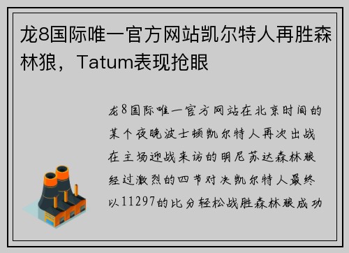 龙8国际唯一官方网站凯尔特人再胜森林狼，Tatum表现抢眼